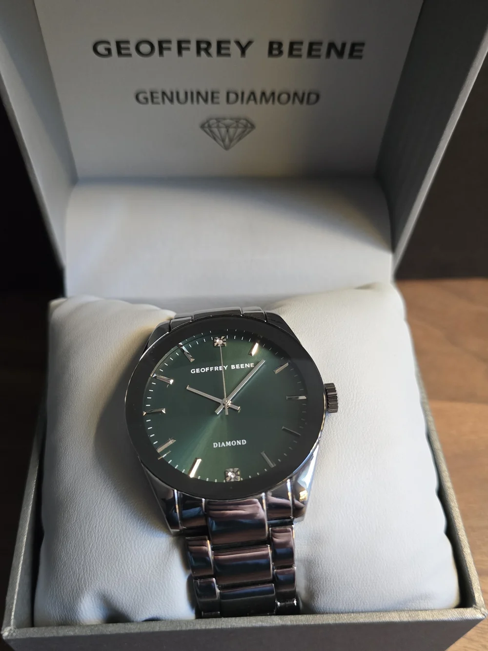 Geoffrey Beene Men’s Green Dial Stainless Steel Gunmetal Watch-New!